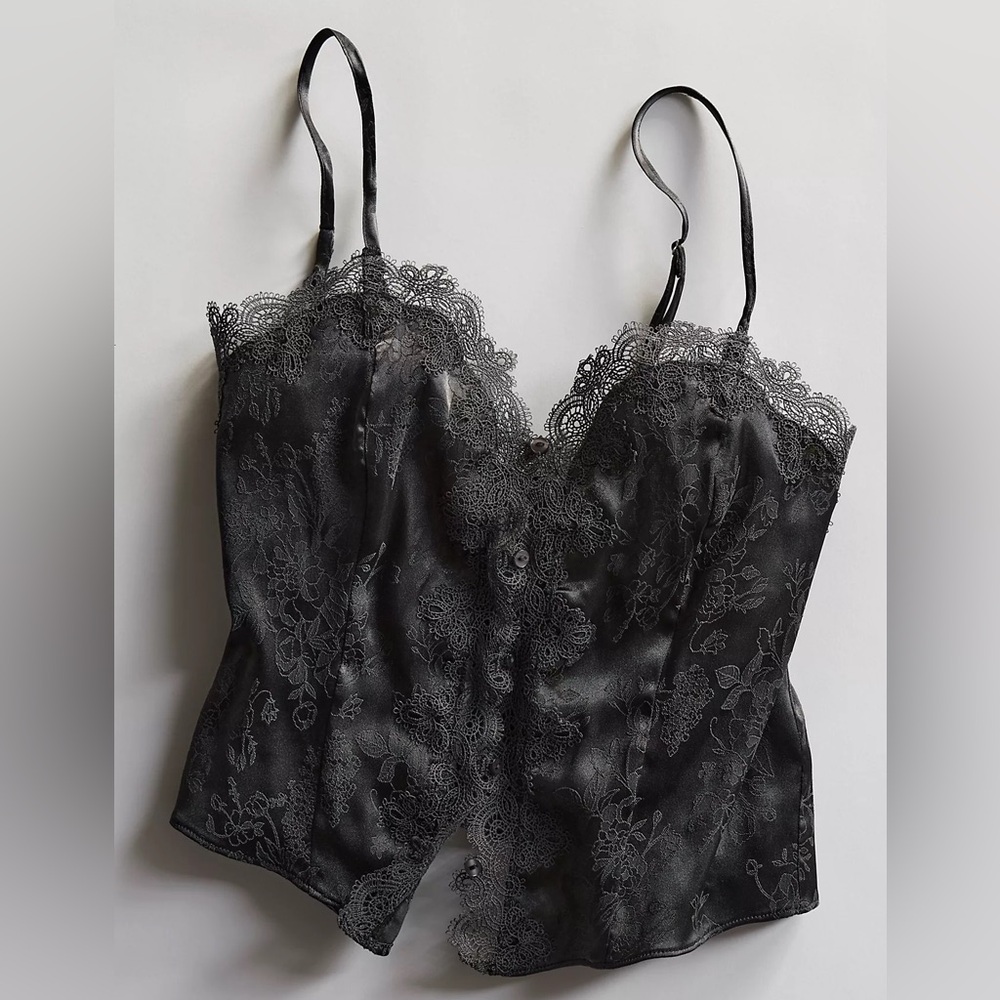 Free People Black Satin and Lace Corset Camisole